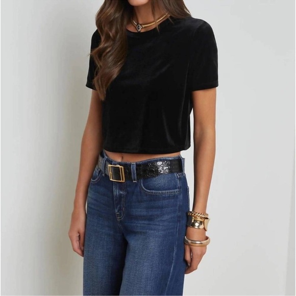 L’agence Donna Black Velvet Crop Top Excellent Size L - Picture 2 of 9